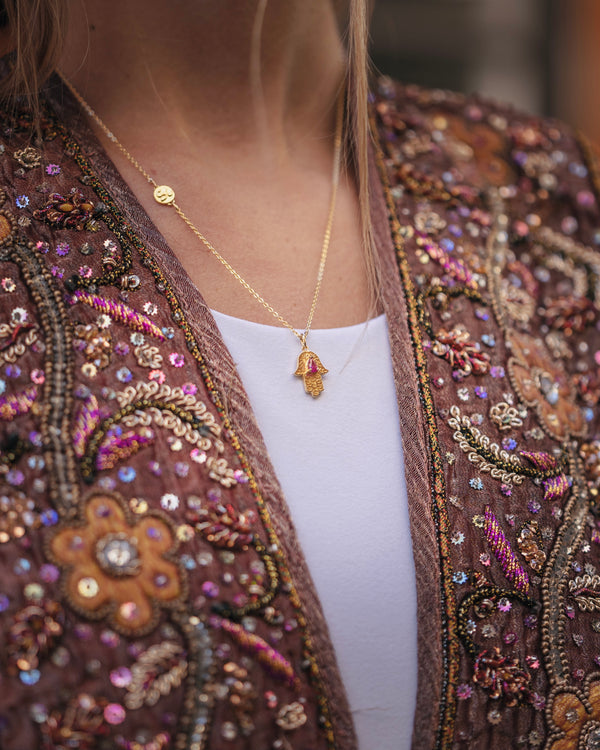 Fatima's Hand Necklace in Ruby