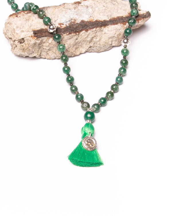 Mala Kiran Bead Necklace in Green Aventurine and Pyrite