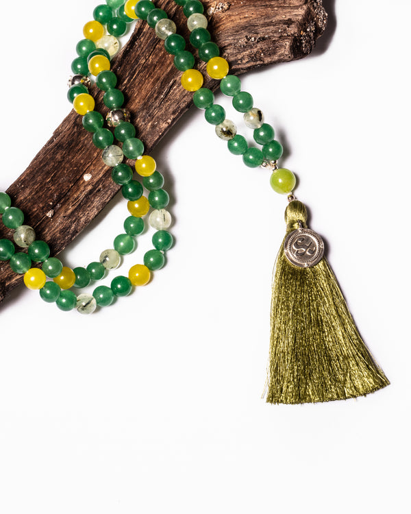Mala Guru Bead Necklace in Malay Jade, Green Jade, Prehnite, Canadian Jade