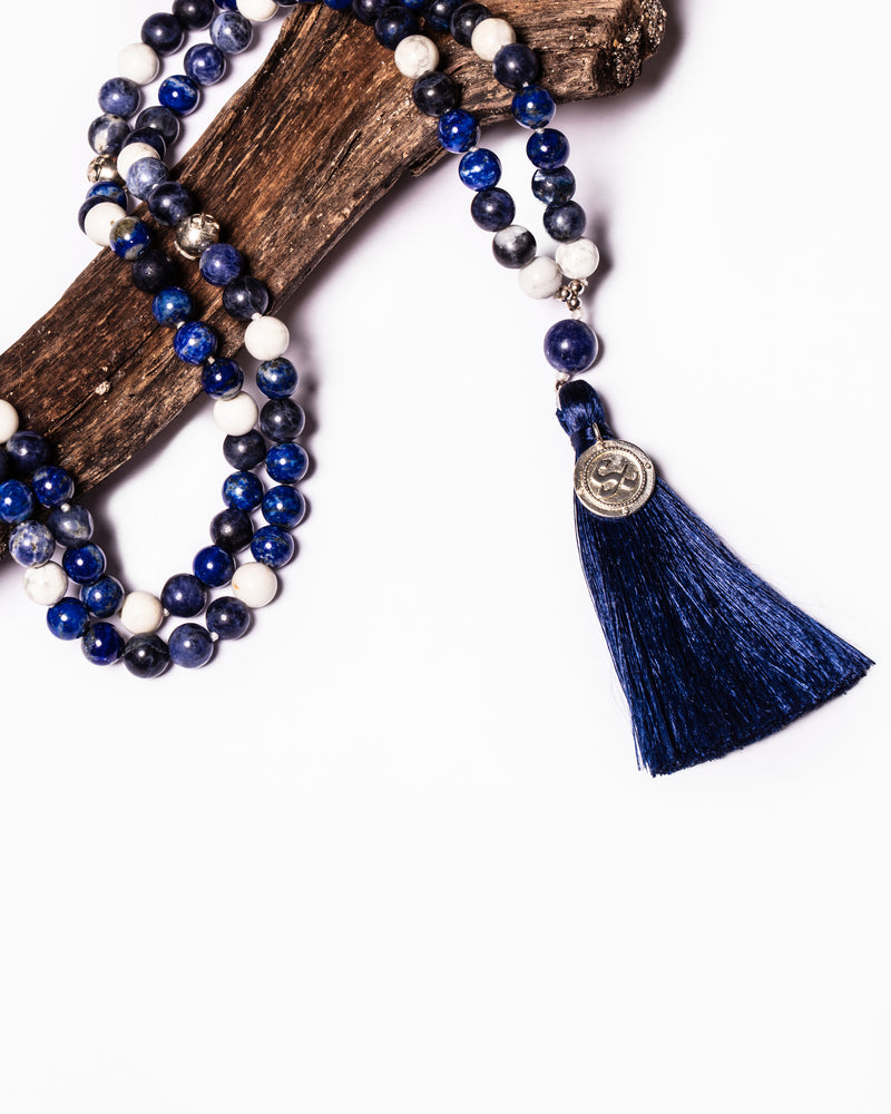 Mala Guru Bead Necklace in Sodalite, Lapis Lazuli, Howlite