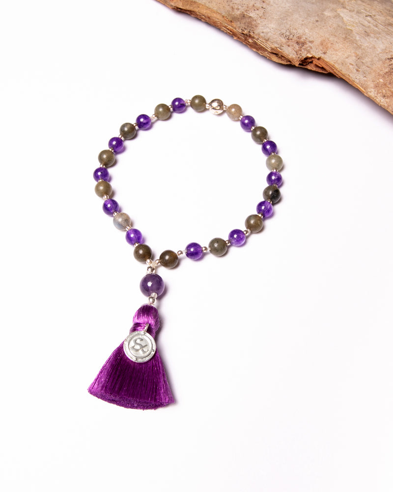 Mala Bead Bracelet in Amethyst and Labradorite