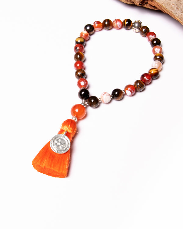 Mala Bead Bracelet in Fire Agate and Tiger's Eye