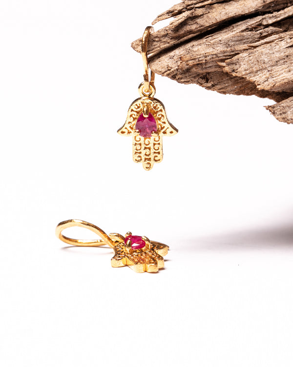 Fatima's Hand Earrings in Ruby