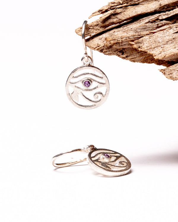 Horus Eye Earrings in Amethyst