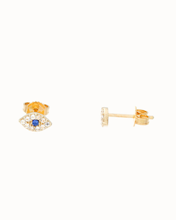 Mini Horus Eye Earrings in White Topaz and Sapphire