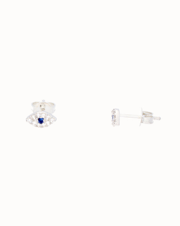 Mini Horus Eye Earrings in White Topaz and Sapphire