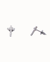 Mini Cross Earrings in White Topaz