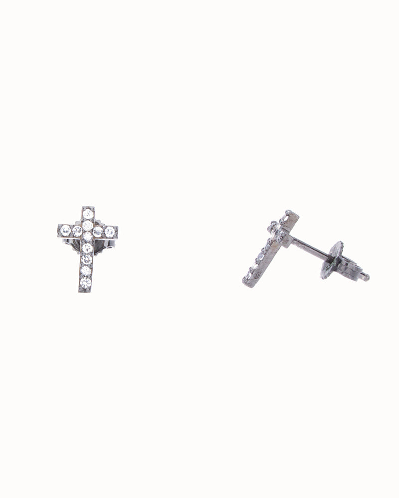 Mini Cross Earrings in White Topaz