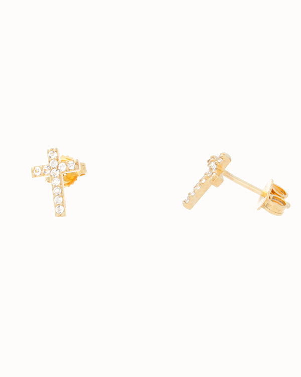 Mini Cross Earrings in White Topaz