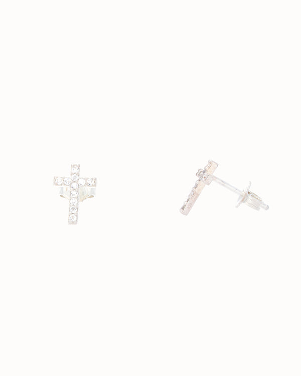 Mini Cross Earrings in White Topaz