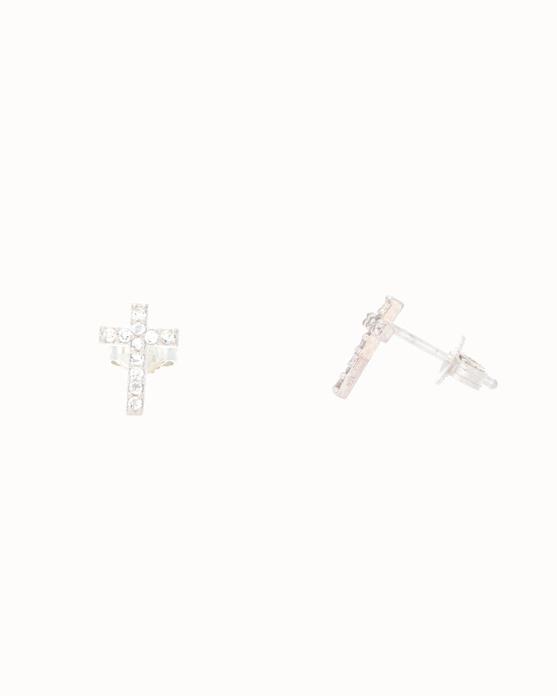 Mini Cross Earrings in White Topaz