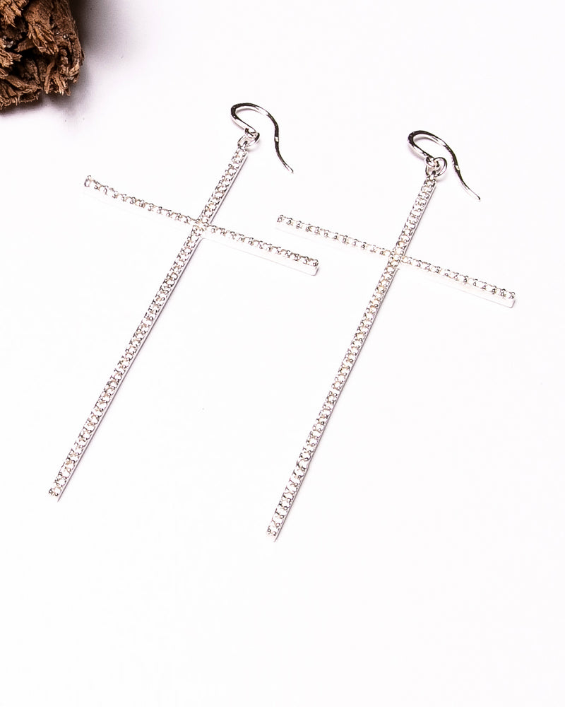 Glorious Cross Earrings in White Topaz