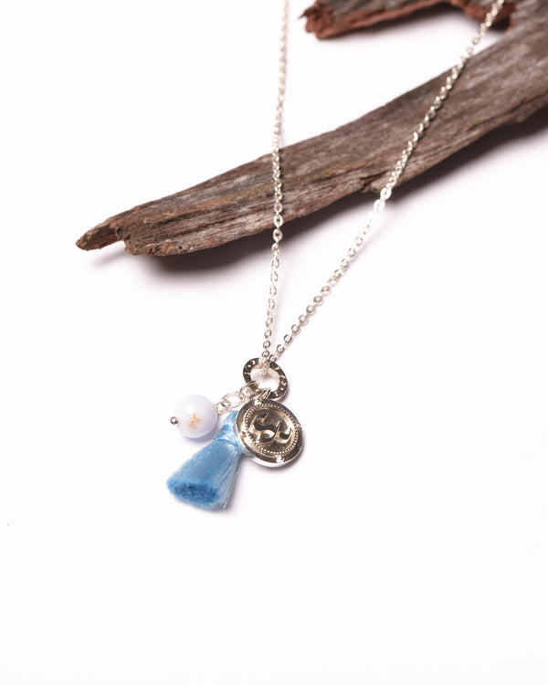 Affirmations Necklace in Blue Lace Agate