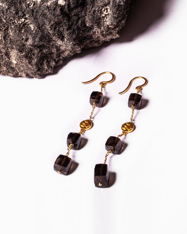 Rita Omana Long Earrings in Smoky Quartz