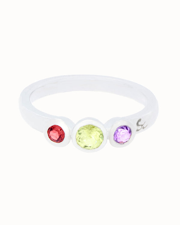 Chakra Balance Ring in Peridot, Garnet, Amethyst