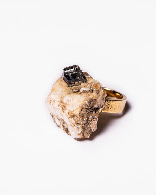 Raw Miracles Ring in Agate, Mica and Black Tourmaline Size 7.5