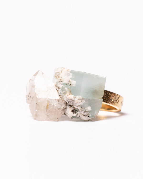 Raw Miracles Ring in Aquamarine and Quartz 7.5