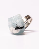 Raw Miracles Ring in Aquamarine and Black Tourmaline Size 7.5