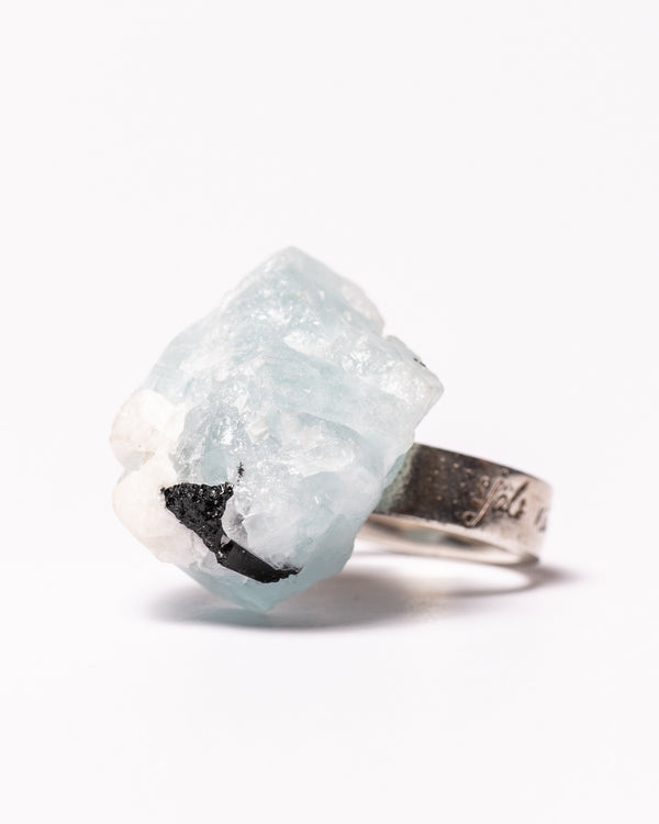 Raw Miracles Ring in Aquamarine and Black Tourmaline Size 7.5