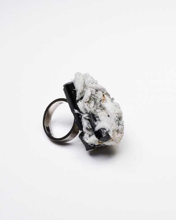 Raw Miracles Ring in Black Tourmaline, Quartz and Mica Size 8
