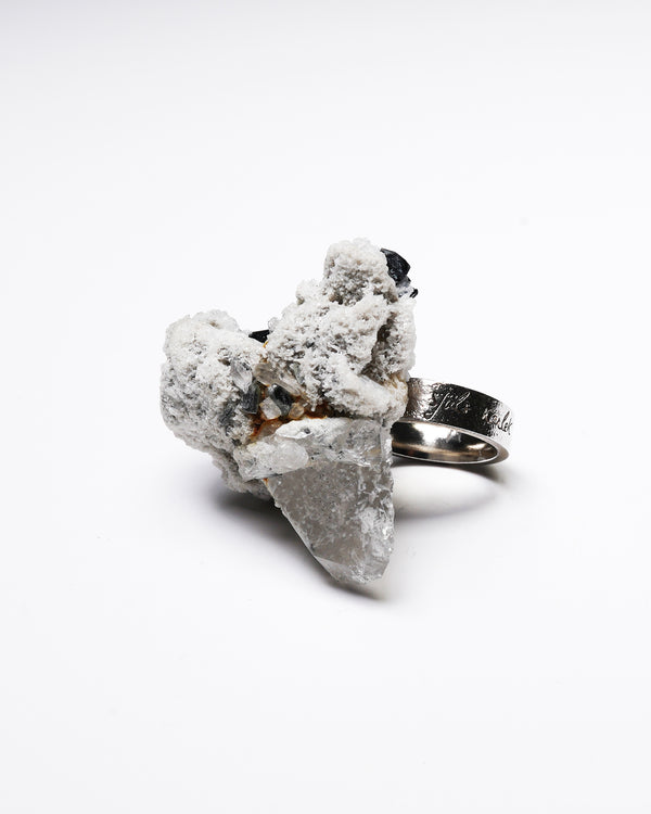 Raw Miracles Ring in Black Tourmaline, Quartz and Mica Size 8