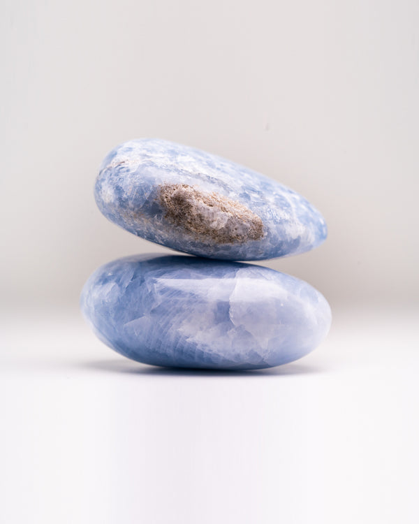 Blue Calcite Palmstone Pair